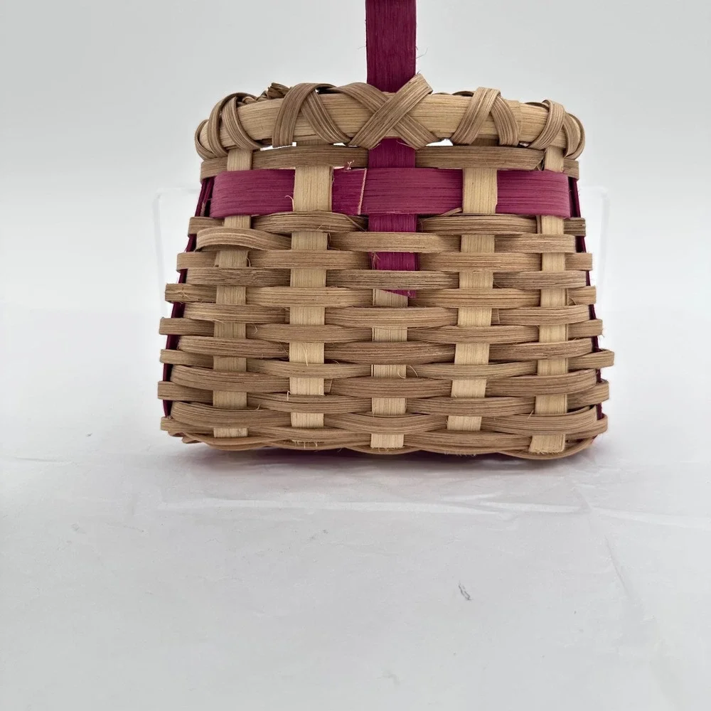 Woven Wall Basket 5x5 Small Tan Pink Bow Hanging Decor